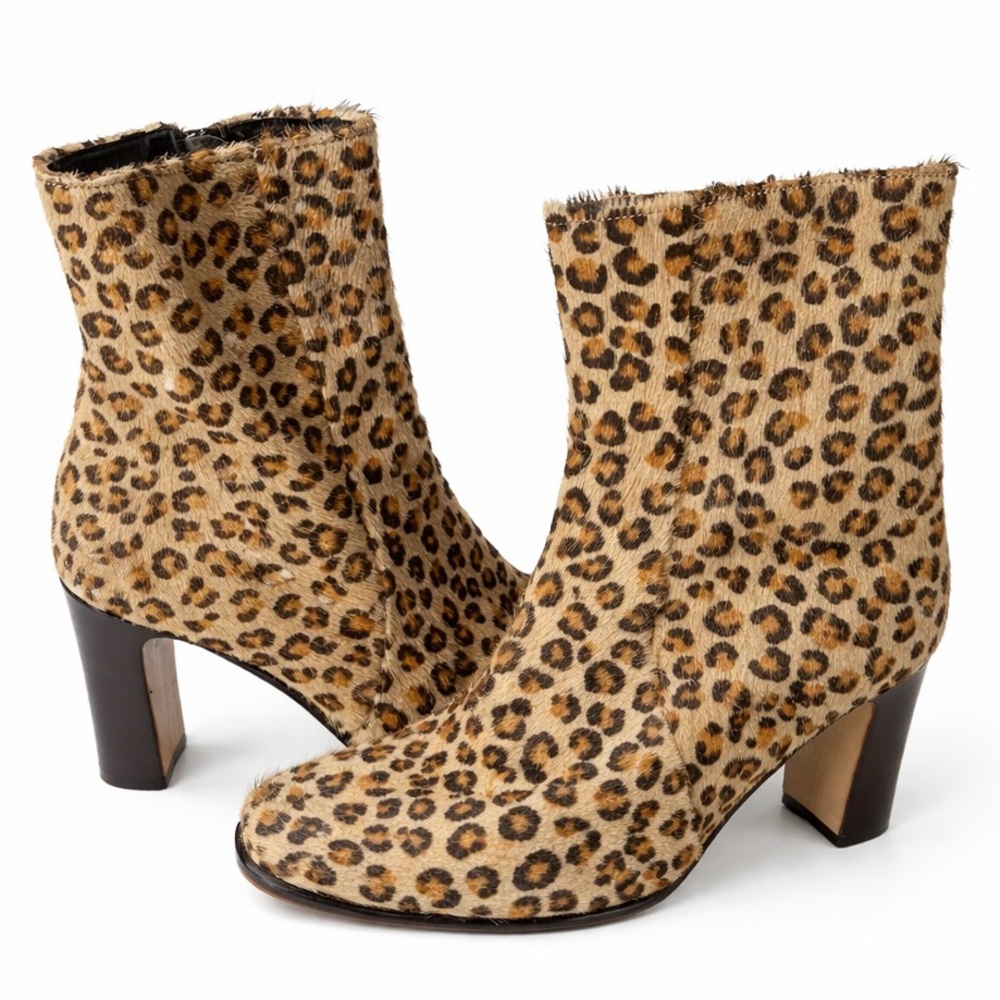 Charles‎ David Leopard Print Calf Hair Ankle Boots Heels Size 10